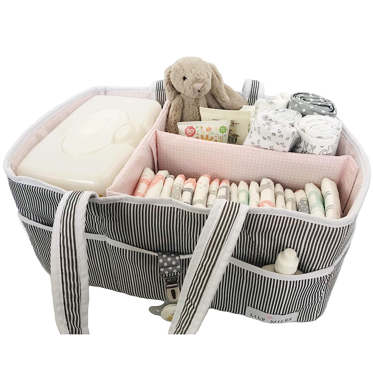 Lily Miles Baby Diaper Caddy - Large Organizer Tote Bag for Infant Boy or Girl - Baby Shower Basket - Nursery Must Haves - Registry Favorites - Collapsible Newborn Caddie Car Travel - Image 8